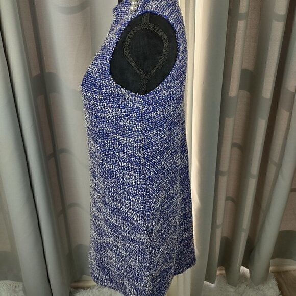 Beige By Eci Shift Dress Periwinkle Blue Pearl Button Side Pockets Size S - Picture 5 of 14